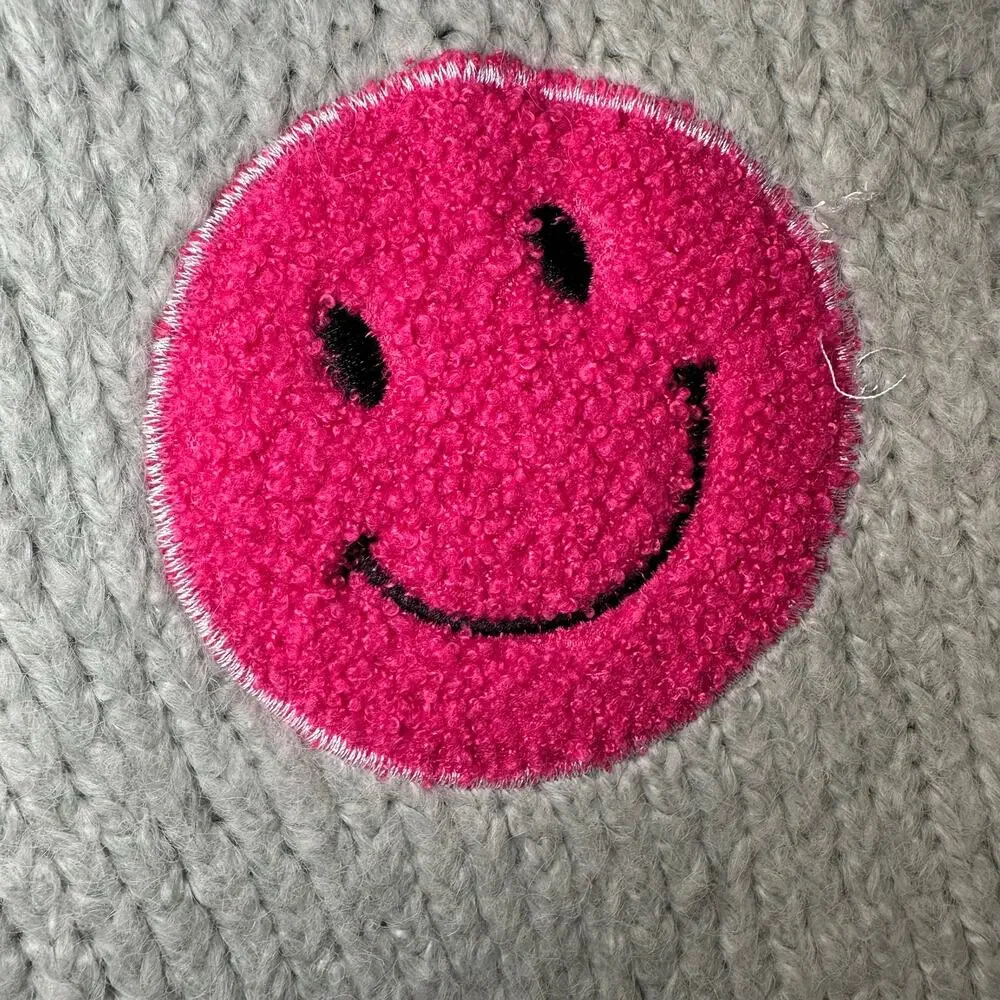 Davi & Dani Green Fuzzy Smile Face Kidcore Long Sleeve Cardigan 2XL - Picture 3 of 5